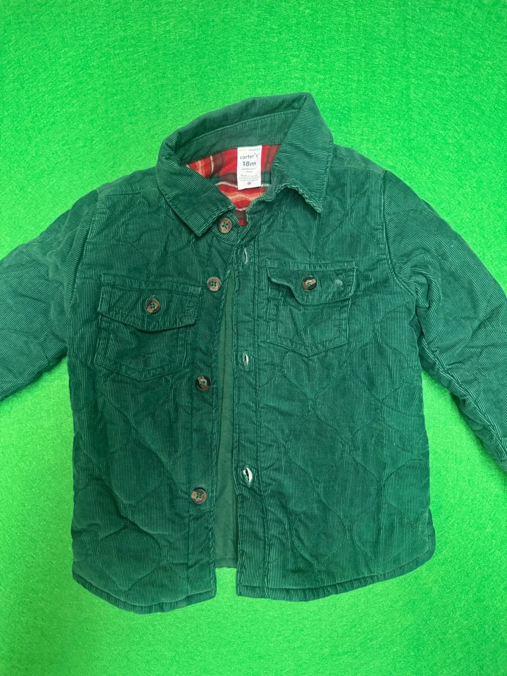 Carter's Dark Green Corduroy Button-Front Jacket
